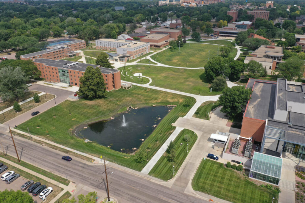 a flyover image of Augustana University in Sioux Falls for Infrastructure Design Group Inc. of South Dakota