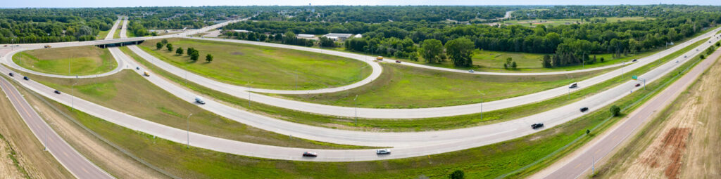 a flyover of a road worksite for Infrastructure Design Group Inc